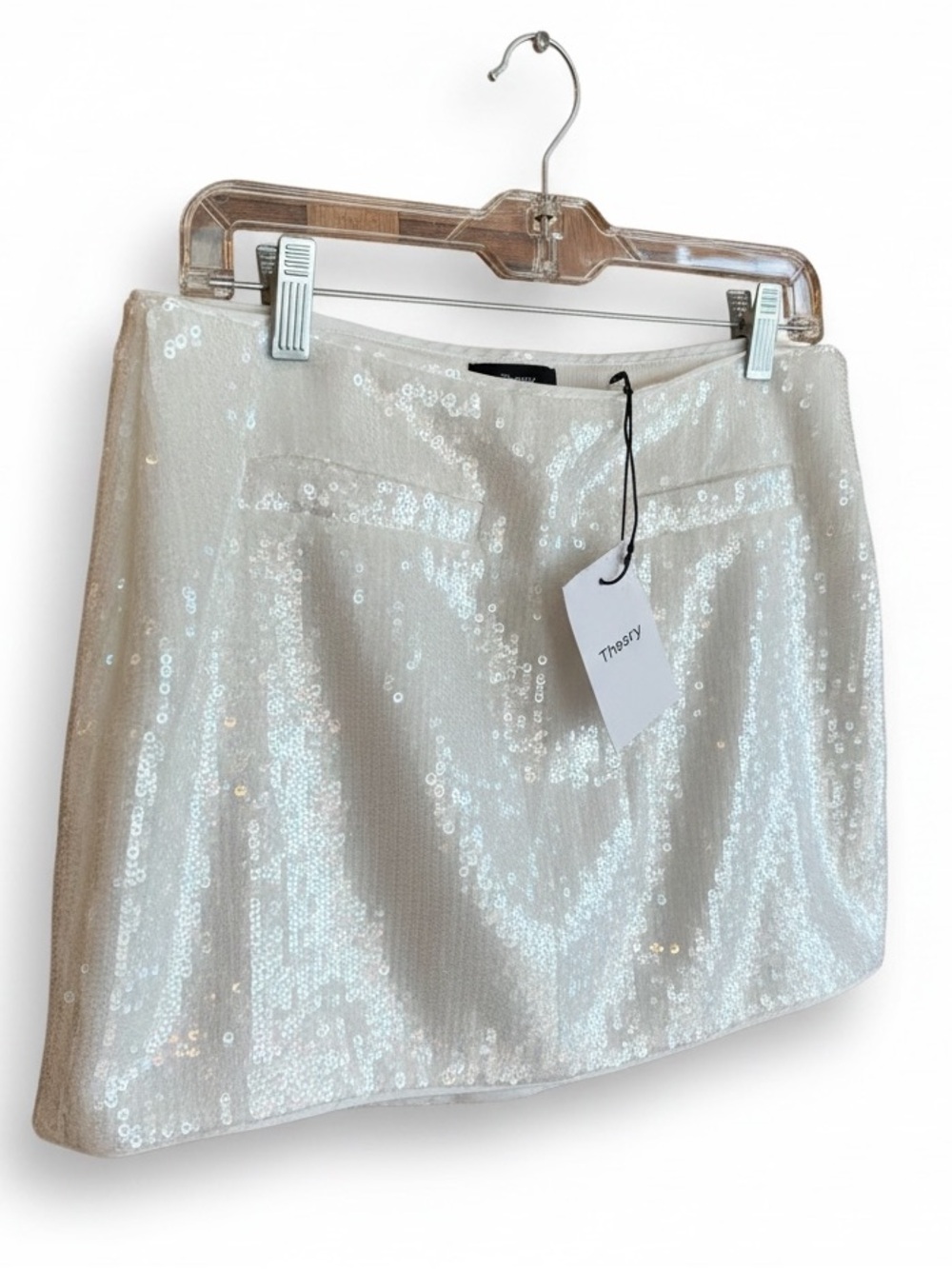 Theory Ivory Sequin Welt Pocket Micro Mini Skirt Womens 6 Sparkle Party Glam NWT